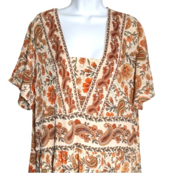 Bila Cream and Orange Floral Mini Dress Size XL - Picture 6 of 9